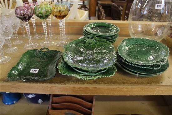 Collection of green-glazed leaf and other plates & dishes (16)